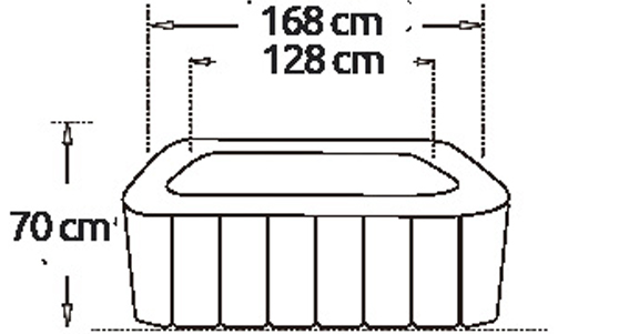 dimensiones de jacuzzi hinchable Netspa 168cm x 70 cm x 128cm
